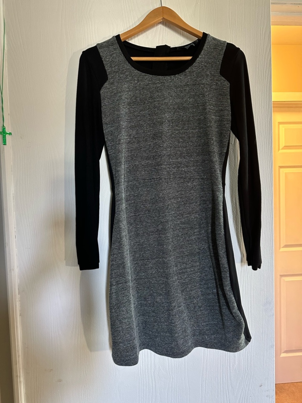 French Connection Black and Gray Long Sleeve Knit Dress